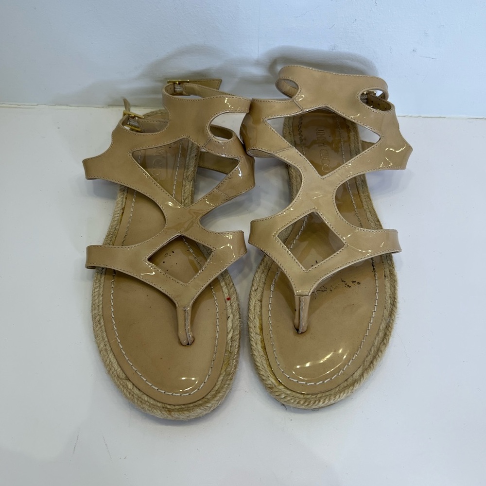 Jimmy Choo Beige Patent Leather Gladiator Style Sandals
